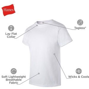 NWT Hanes Boys White Tagless White 3 T Shirts Bundle S (6-7)
